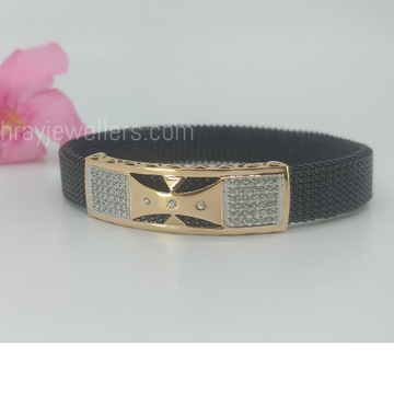 Gold Bracelet unisex with stretchable black belt by 