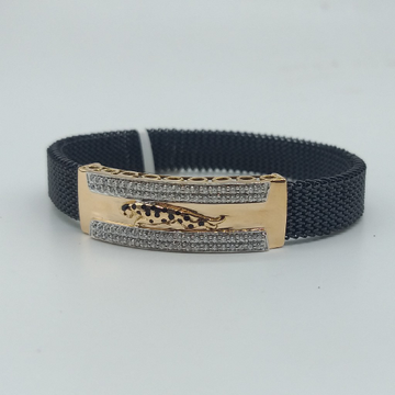 18K Gold Bracelet in Black Strachable Belt by 