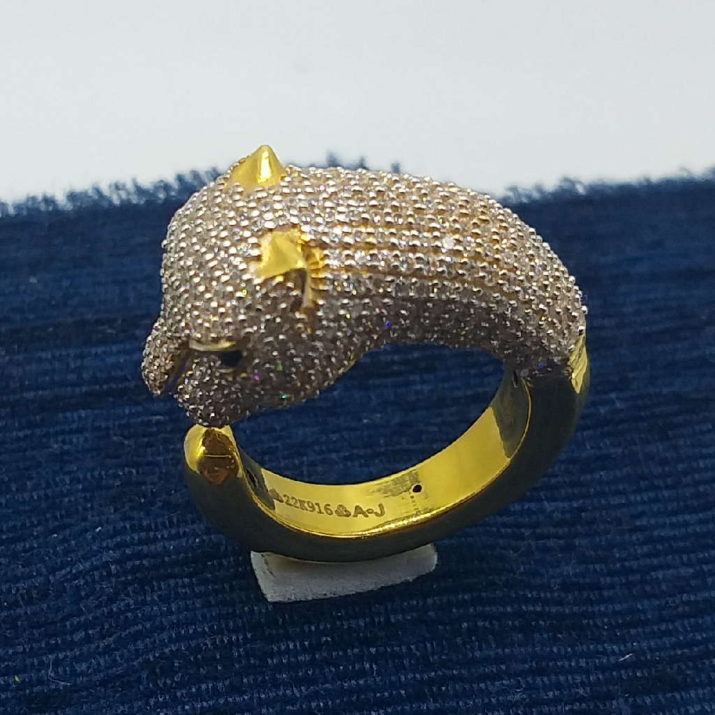 Gold Gents Hollow Diamond Ring in Panther Design